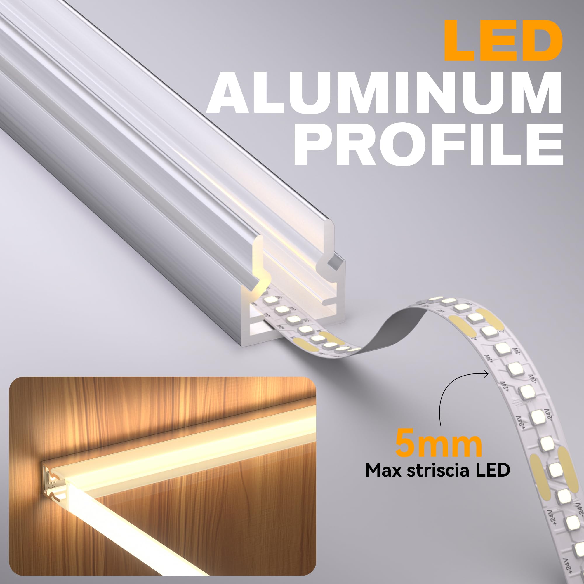Éclairage LED pour bord de vitrine, 10 LED en aluminium, 2 m, sol en verre de 6 à 8 mm, profilé en U découpable, éclairage de sol en verre pour étagères de présentation, vitrines, bars