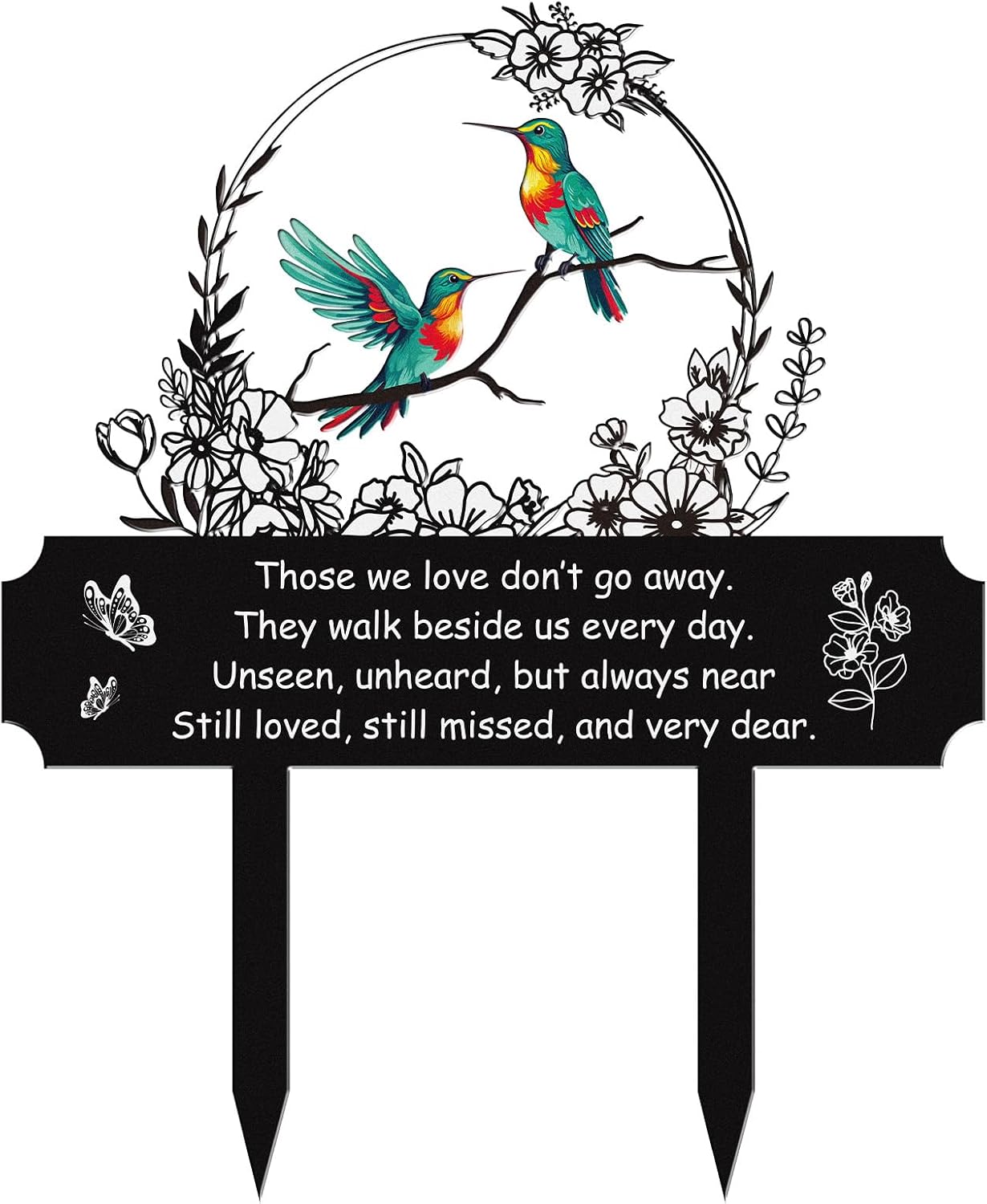 Rngmsi Hummingbird Cemetery Decorations for Grave, Bird Flower Metal Memorial Grave Markers for Humans, Memorial Plaques for Outdoors Grave Decor Sympathy Stake for Mom Dad Outside Yard Garden