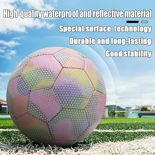 Miniatura 6 de Balón de fútbol reflectante con bomba, brillante tamaño 5 para niñas, pelota de fútbol de entrenamiento para jóvenes y adultos