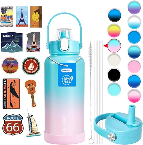 Miniatura 47 de Botella de agua aislada con tapa, bota y calcomanías, botella de acero inoxidable de 24 onzas, sin sudor, mantiene el frío las 24 horas, botella