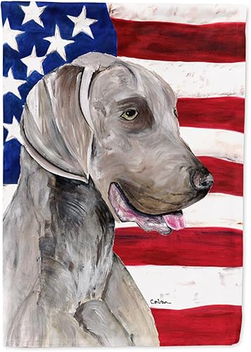 Miniatura 223 de Caroline's Treasures SS4017GF Bandera de Estados Unidos con Bulldog Inglés para jardín, bandera decorativa para patio exterior, patio, parterres,