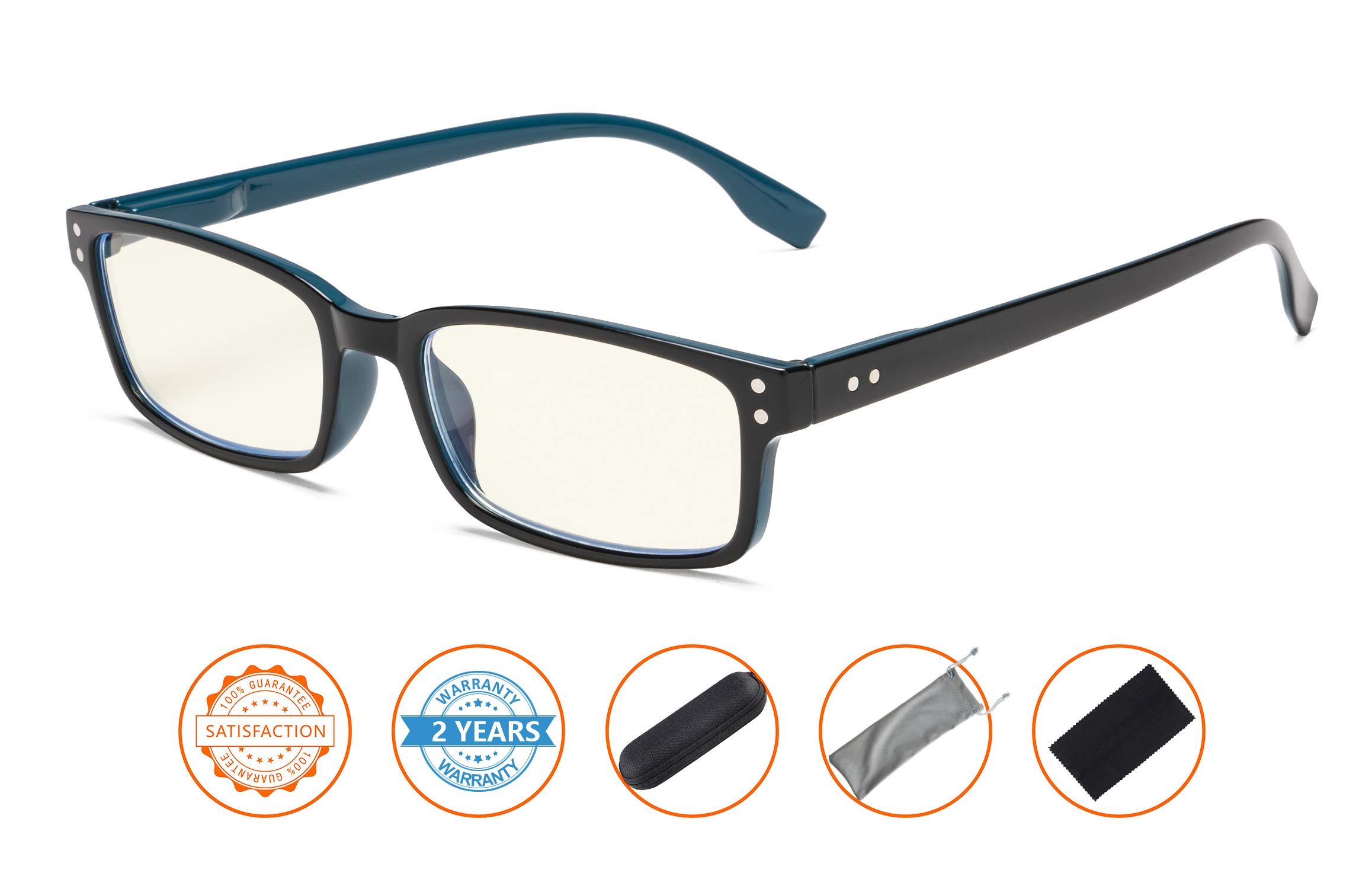 CessBlu Blue Light Filter Glasses Men Women Reading Computer UV Protection Eyeglasses(Black-Blue) without Strength
