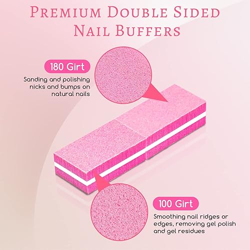 Miniatura 3 de 50 mini pulidores de uñas, grano 100180 a granel para uñas naturales y esmalte de gel, pulido de uñas, juego portátil de doble cara para pulir y