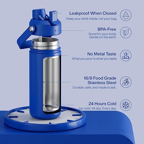 Miniatura 308 de ENCOOL Botella de agua aislada con popote, de acero inoxidable, a prueba de fugas, sin BPA, al vacío de doble pared que se mantiene fría durante 24