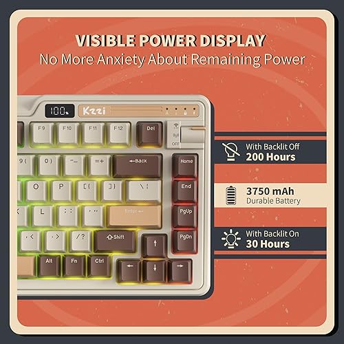 Miniatura 6 de KZZI K75 PRO RGB 75% Teclado mecánico con junta de goma inalámbrico, teclado de juego intercambiable en caliente de 82 teclas con perilla y pantalla