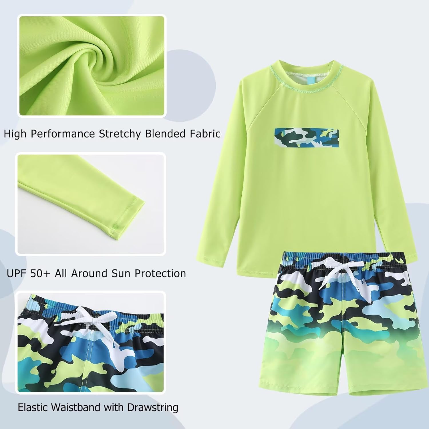 Boys Two Piece Rash Guard Swimsuits Set with Swim Trunk Kids Long Sleeve Bathing Suit Swimwear Set - Image 5