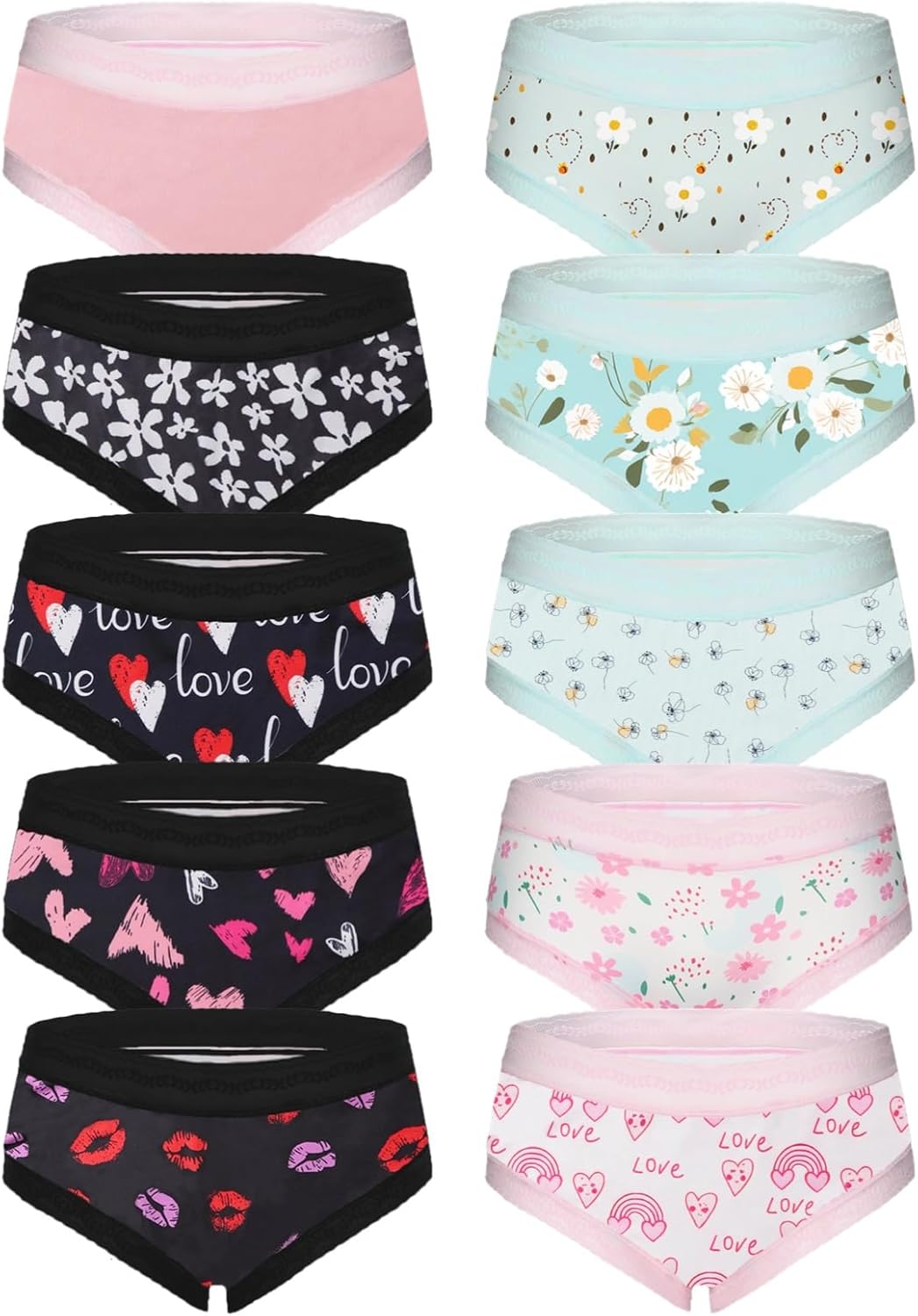 Morvia 10-Pack Women's Floral Print Romantic Lace-Trimmed Hipster Panties Breathable Landies Underwear Panty Set - Image 2