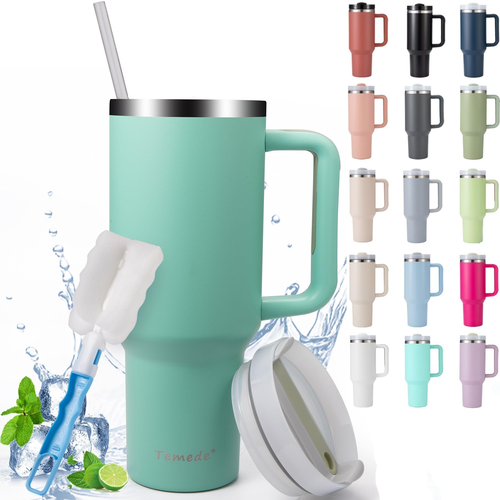 Gobelet Isotherme Temede 1180ml - Paille Incluse, Acier Inox, Garde Chaud 12h