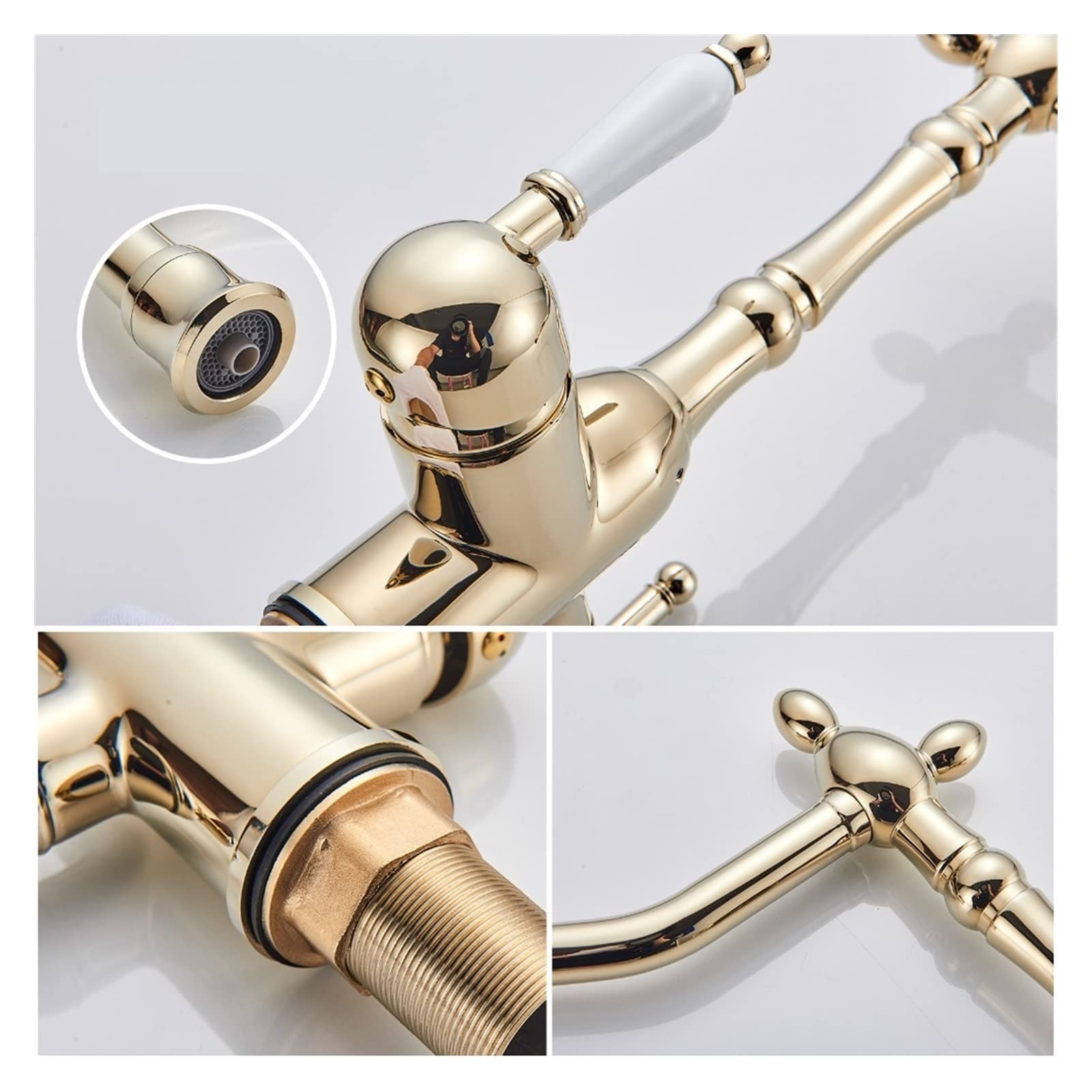 Grifo de baño, Golden Luxury Cocina Agua Pura Fregadero Grifo Dos manijas de cerámica Purificación agua Hot and Fr frief MEZCLADOR TAPAS MONTAJE MONTADO(Black B)