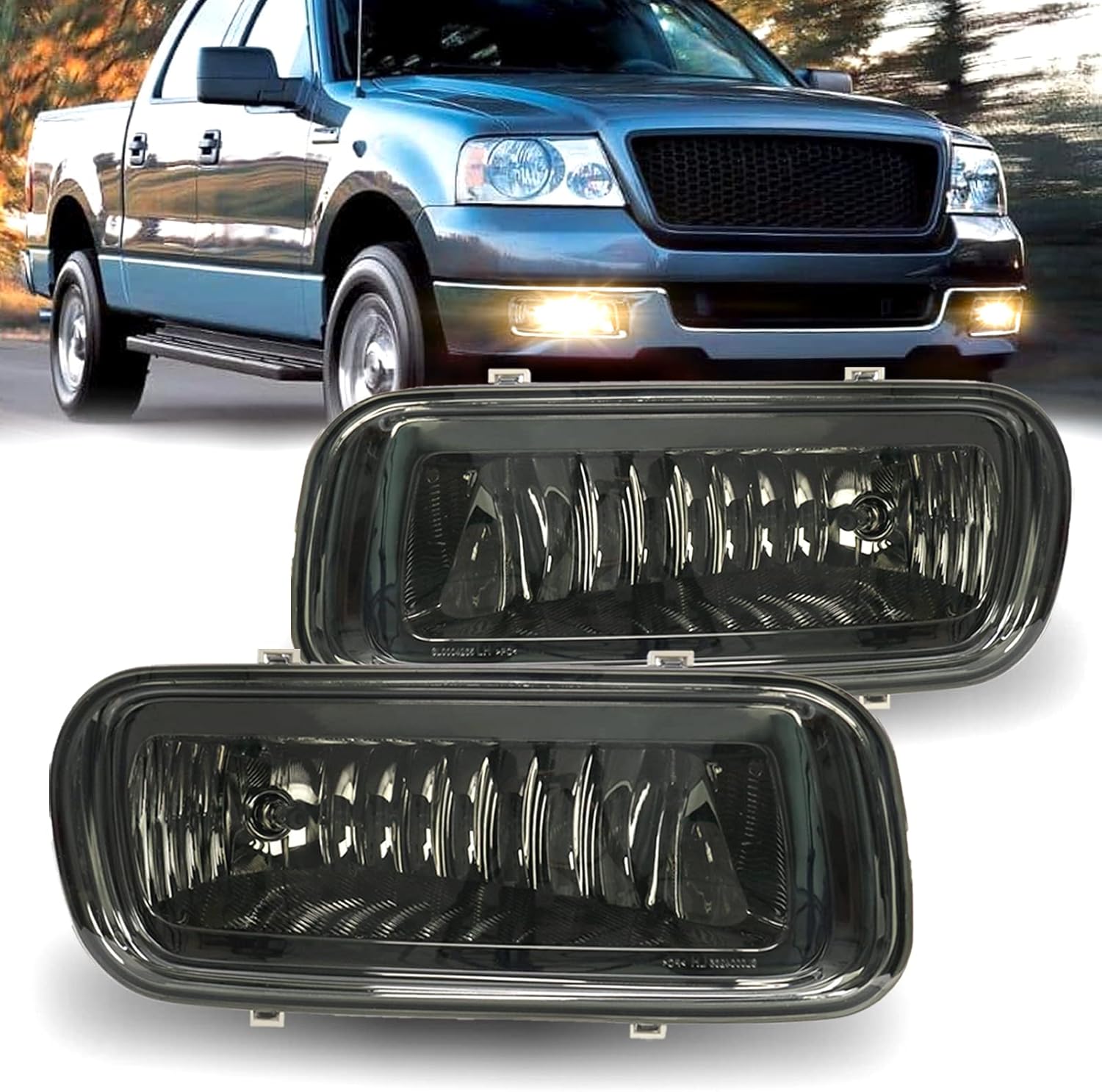 Driving Fog Lights Lamps Assembly OE Style Replacement for 2004-2006 Ford F150 with H10 12V 42W Halogen Bulbs(Smoke Lens)