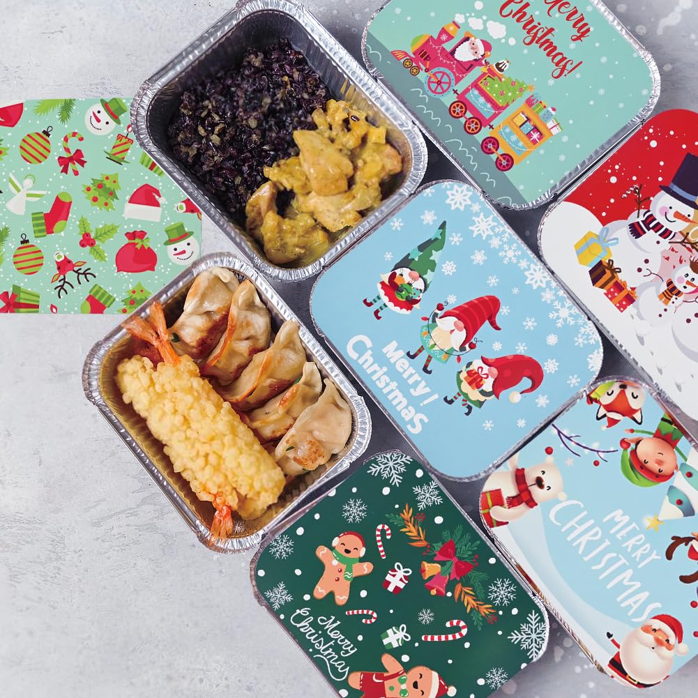 42 contenitori natalizi in lamina di latta con coperchio, rettangolari in alluminio, usa e getta, avanzi di cibo, biscotti, per feste di Natale, cottura e arrosti