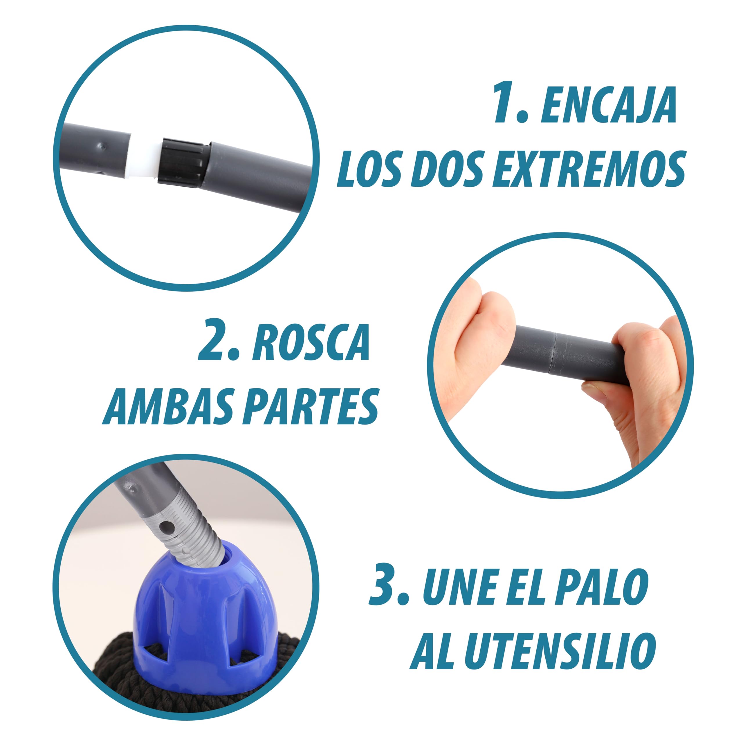 Maya - Set de Limpieza para el Hogar 2 en 1, Fregona MAX Pro Hilo 100% Microfibra y Palo de Escoba Desmontable con 4 Secciones (1,4 m) | Kit para Suelos Lisos de Parqué, Gres, Mármol y Vinílicos