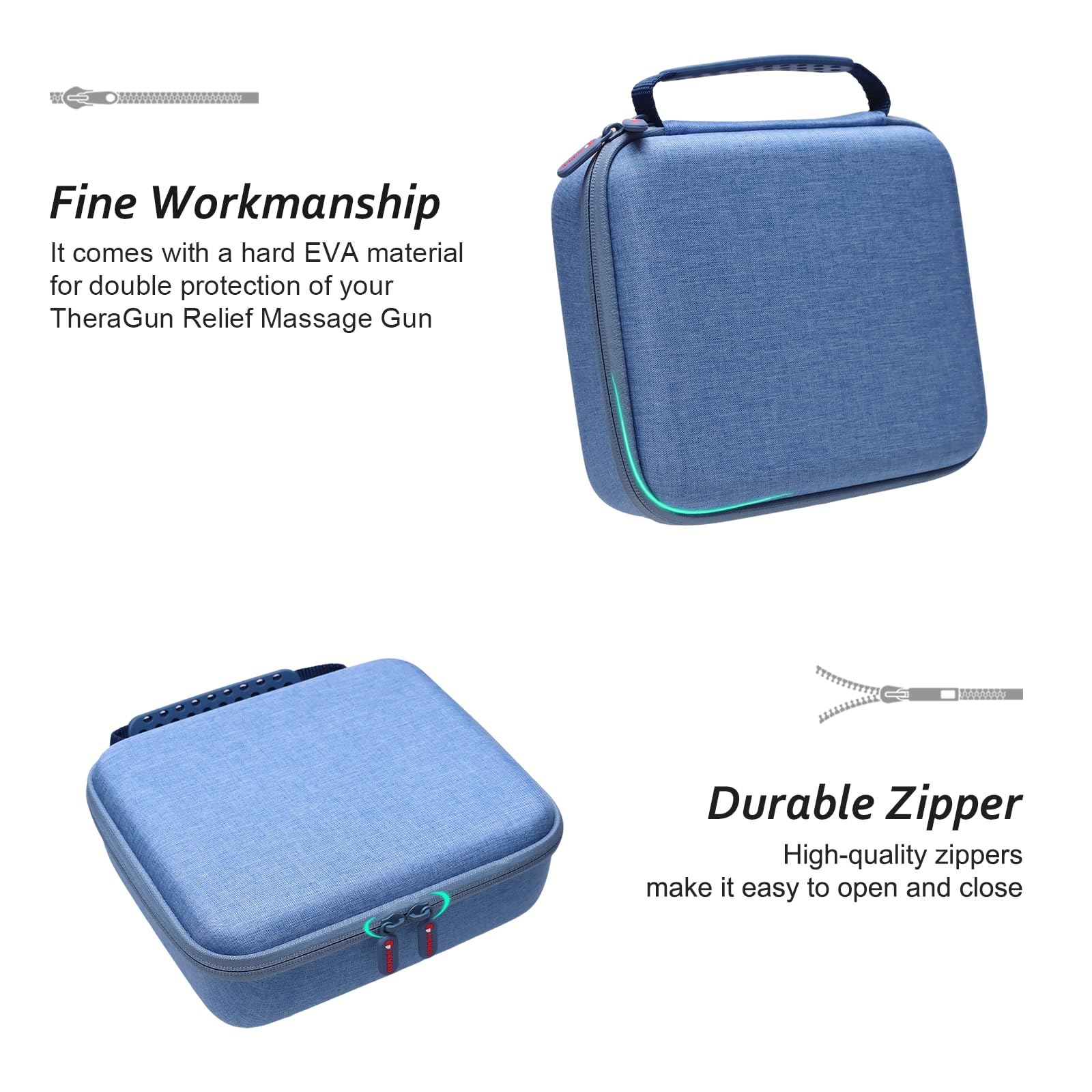 XANAD Funda para pistola de masaje compatible con pistola de masaje de percusión de mano TheraGun, cuello, espalda, pierna/hombro, azul interior: 21 x 17,5 x 6 cm