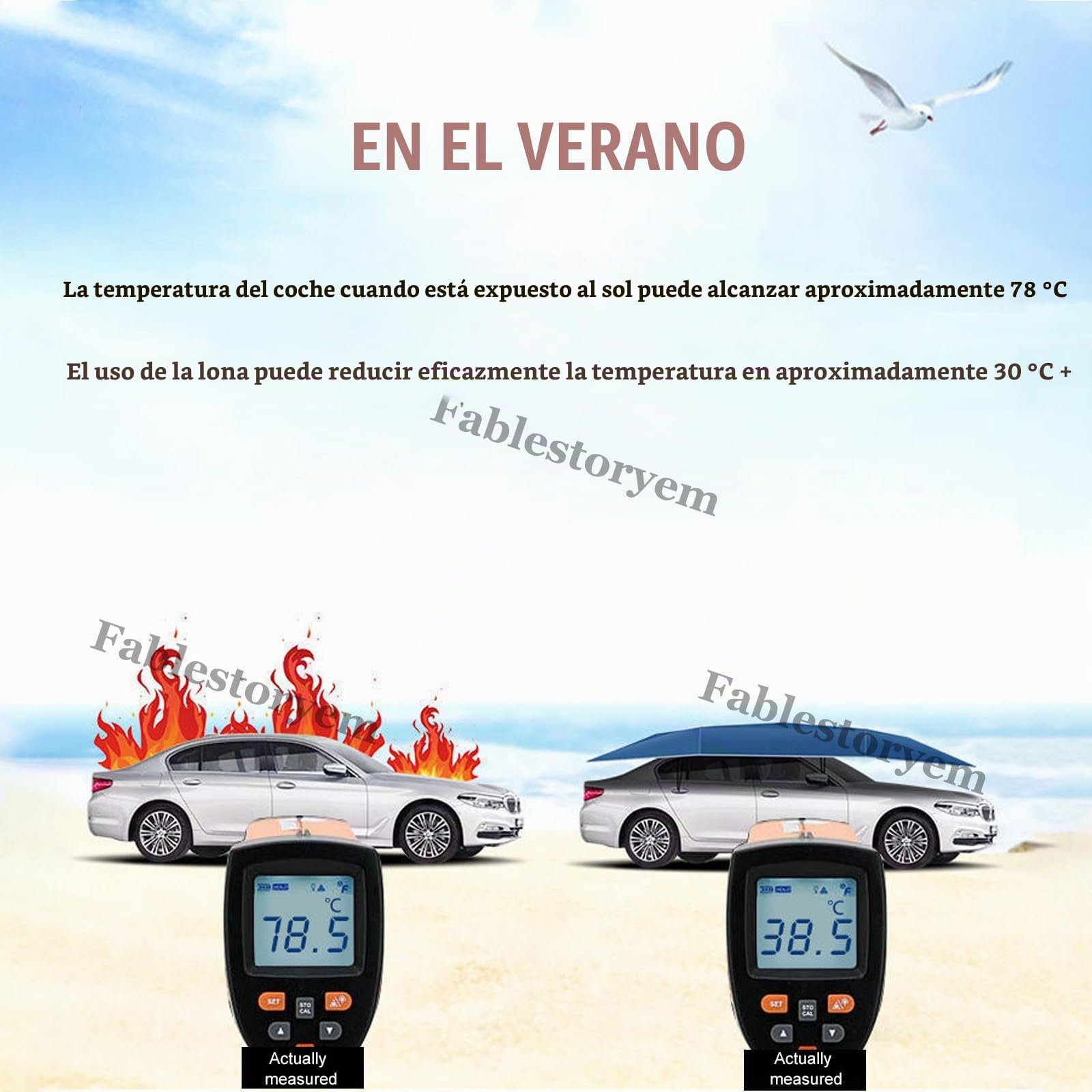 Carpa Universal para Coche con Control Remoto, Toldo Plegable Automático, Sombrilla Móvil para Exteriores - Silver Gray-4.8m/189''