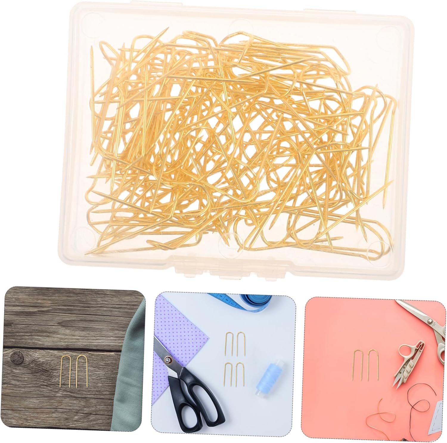 Artibetter 100Pcs U Shaped Fork Pins Durable Golden Metal Double Blocking Pins for Dressmaking Quilting and Upholstery Projects Includes Protective Storage Box for Easy Access