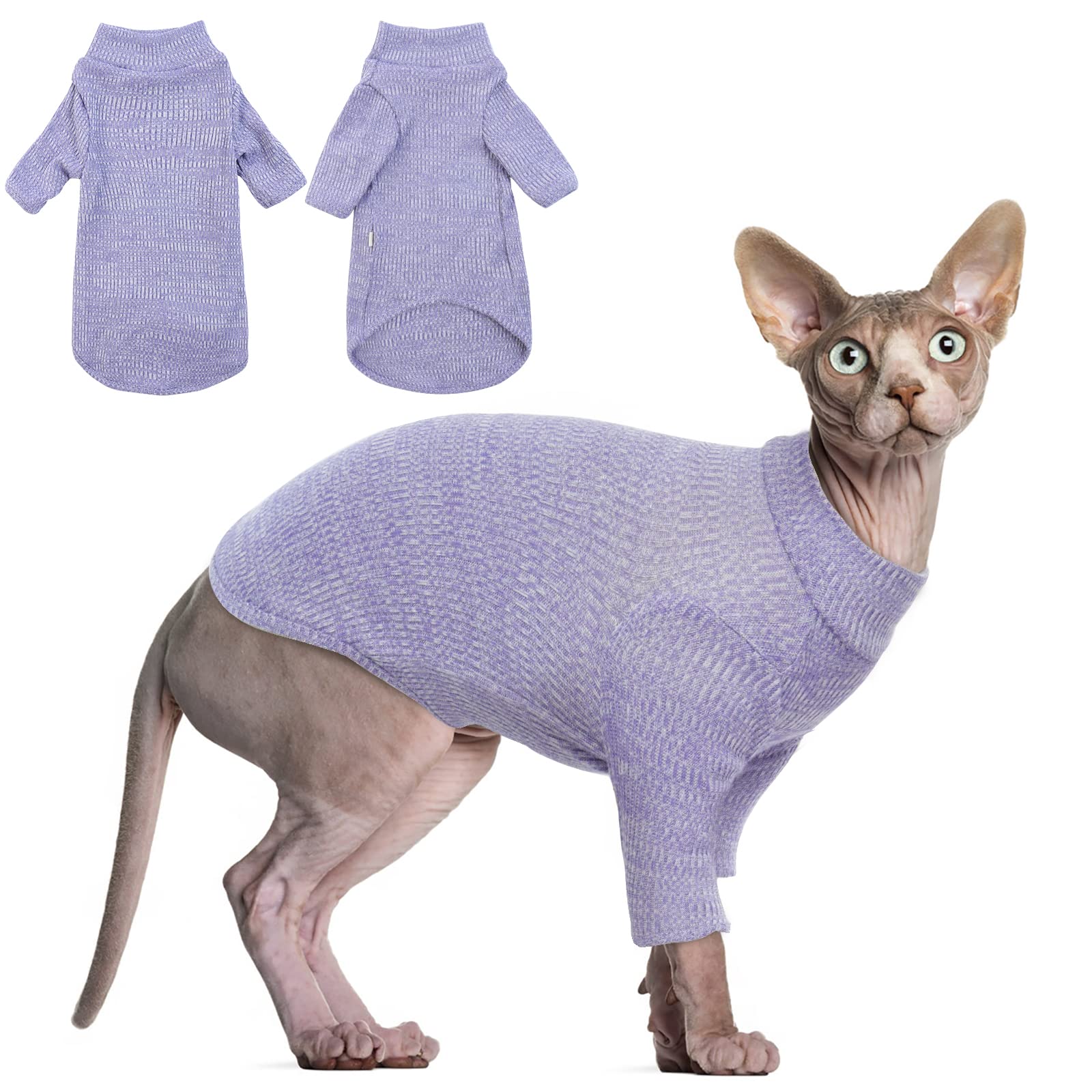 DENTRUN Sphynx Cat Clothes Hairless Cat Outfit Kitten Jumper Breathable Cat Onesie Turtleneck Sweater Adorable Cat Clothing Vest Pajamas Jumpsuit