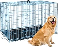 Vista 6 de Jaulas para perros de 42 pulgadas, jaulas plegables de alambre mental para mascotas con panel divisor de doble puerta, bandeja extraíble y asa