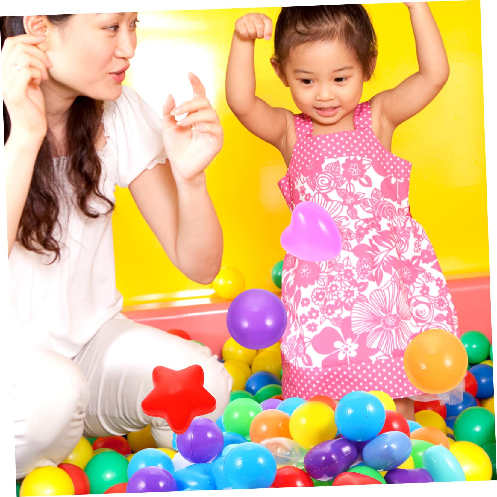 minkissy 150 Piezas de Bolas de Plástico en Forma de Corazón y Figura de Cinco Puntas para Niños, Promoviendo Actividad Física en Parque Recreativo y Piscina