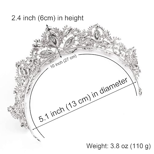 Miniatura 5 de Exacoo Tiara de plata para boda, tiaras y coronas para mujer, tiara de reina de diamantes de imitación para mujer, corona de princesa, diadema de