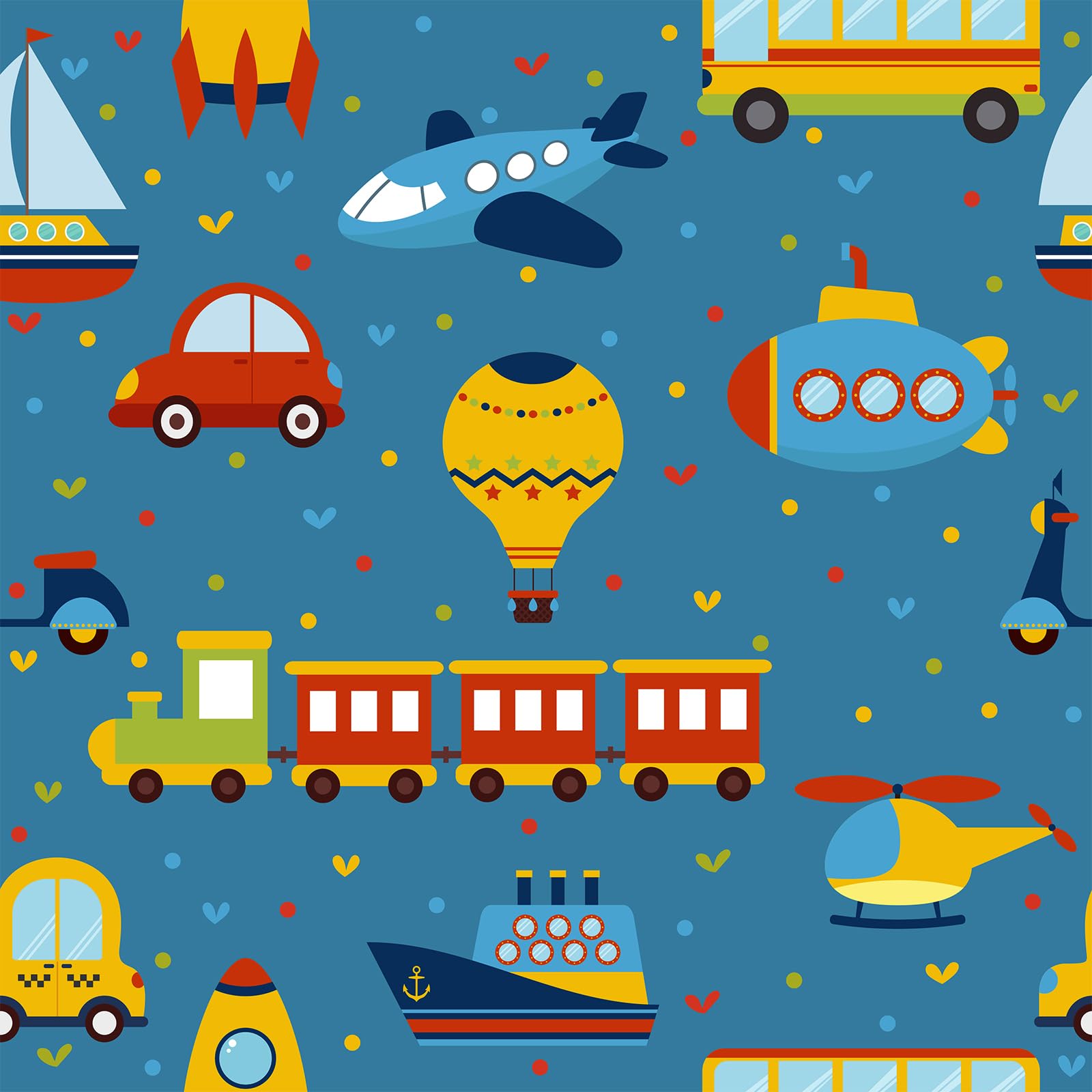 Papier peint bleu enfant bateau et train pour étagère et porte