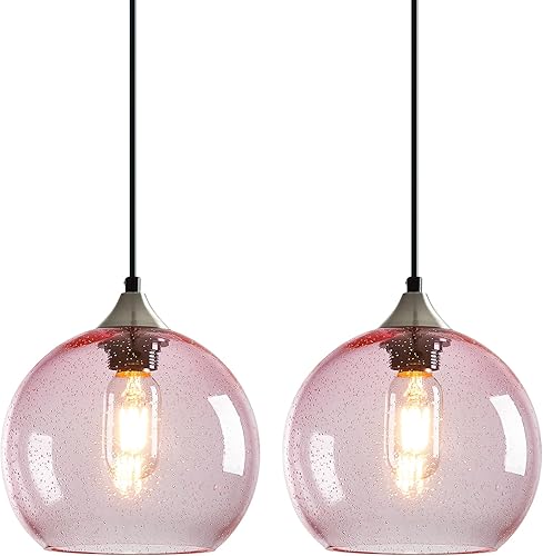 Miniatura 28 de Luces colgantes de cristal verde claro, iluminación de isla de cocina, luminarias de luz colgante de globo, iluminación colgante moderna para