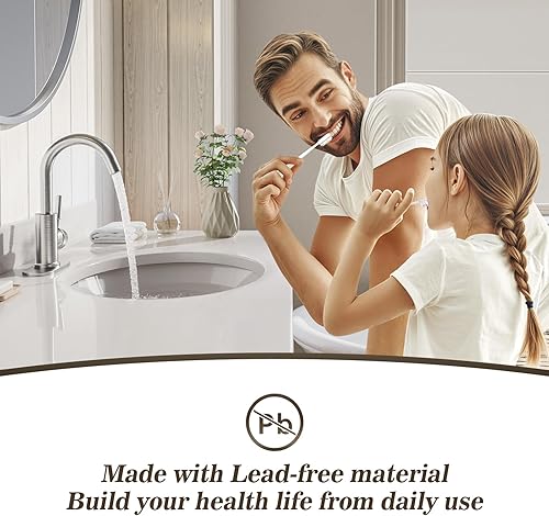 Miniatura 6 de Phiestina WE08E-BN - Grifo de lavabo de baño de una sola manija con placa de cubierta de 4 pulgadas y drenaje de metal, apto para instalación de 1 o