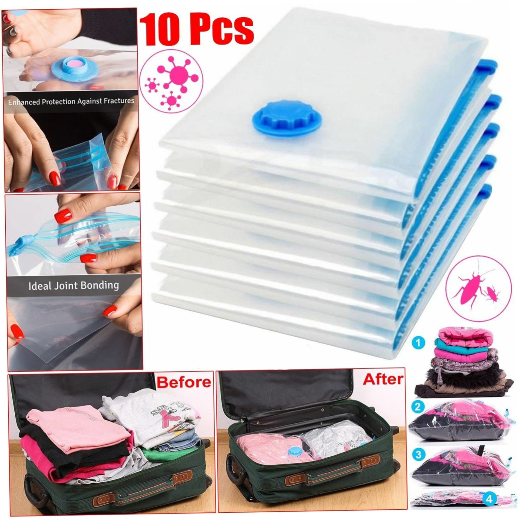 Cabilock Bolsas De Almacenamiento Comprimidas Al Vacío Para Ropa 70 X 100 Cm Juego De Bolsas De Almacenamiento Al Vacío Para Fundas De Edredón