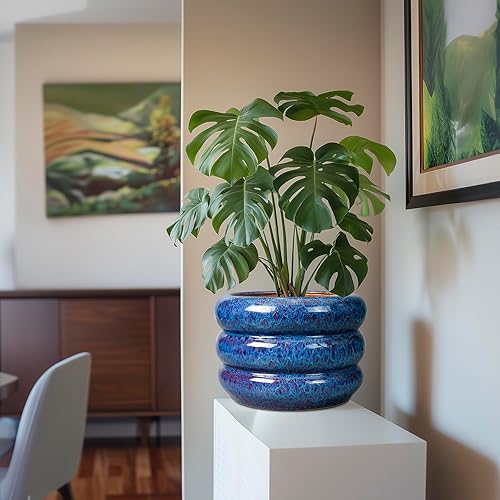 Miniatura 5 de SQOWL Maceta de cerámica para plantas, maceta de 10 pulgadas para interiores y exteriores, con orificio de drenaje, maceta grande decorativa para