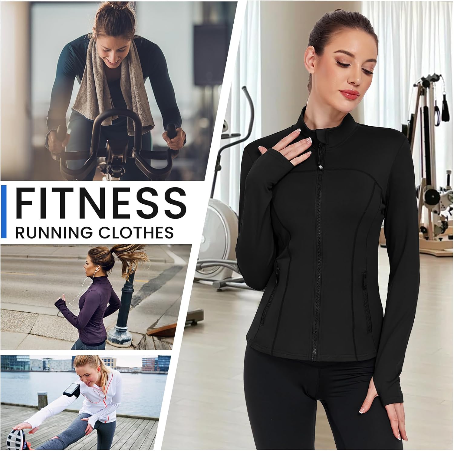 Women's Workout Jackets Full Zip Running Yoga Jackets Lightweight Athletic Clothes with Thumb Holes - Image 6