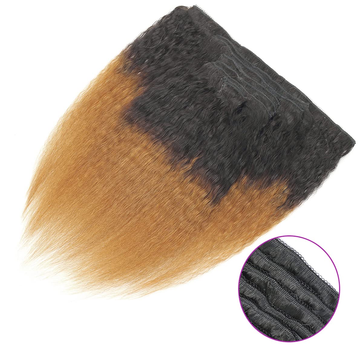1B 30 Brown Color Yaki Clip in Human Hair Extension for Women Girls 100% 10A Grade Human Hair, 8 Pieces/Set Kinky Straight Clip Ins Brazilian Hair Extension 130 Gram 22 Inch