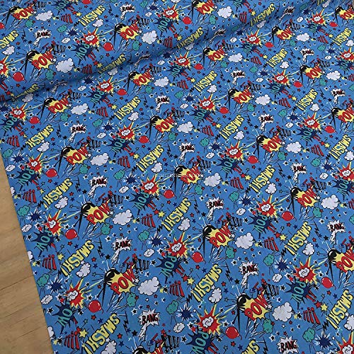 Tela de popelina de polialgodón, 1 metro, diseño de dibujos animados, cómic, superhéroes de Marvel, color azul turquesa