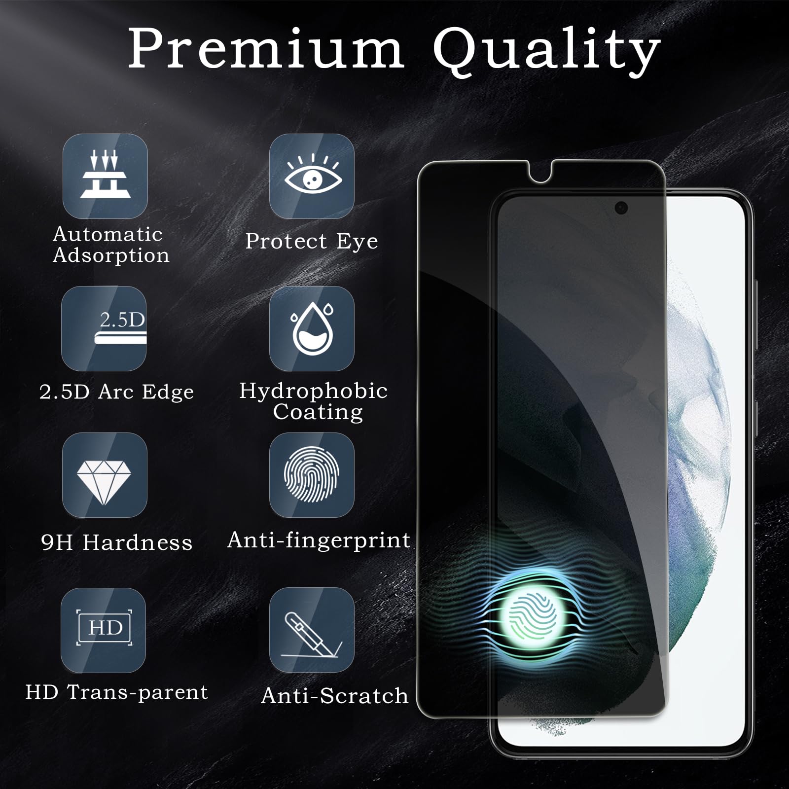Pellicola protettiva per la privacy per Samsung Galaxy S21 5G, accessori in vetro temperato infrangibile, pellicola in vetro temperato anti spia, compatibile con custodie, ultra resistente