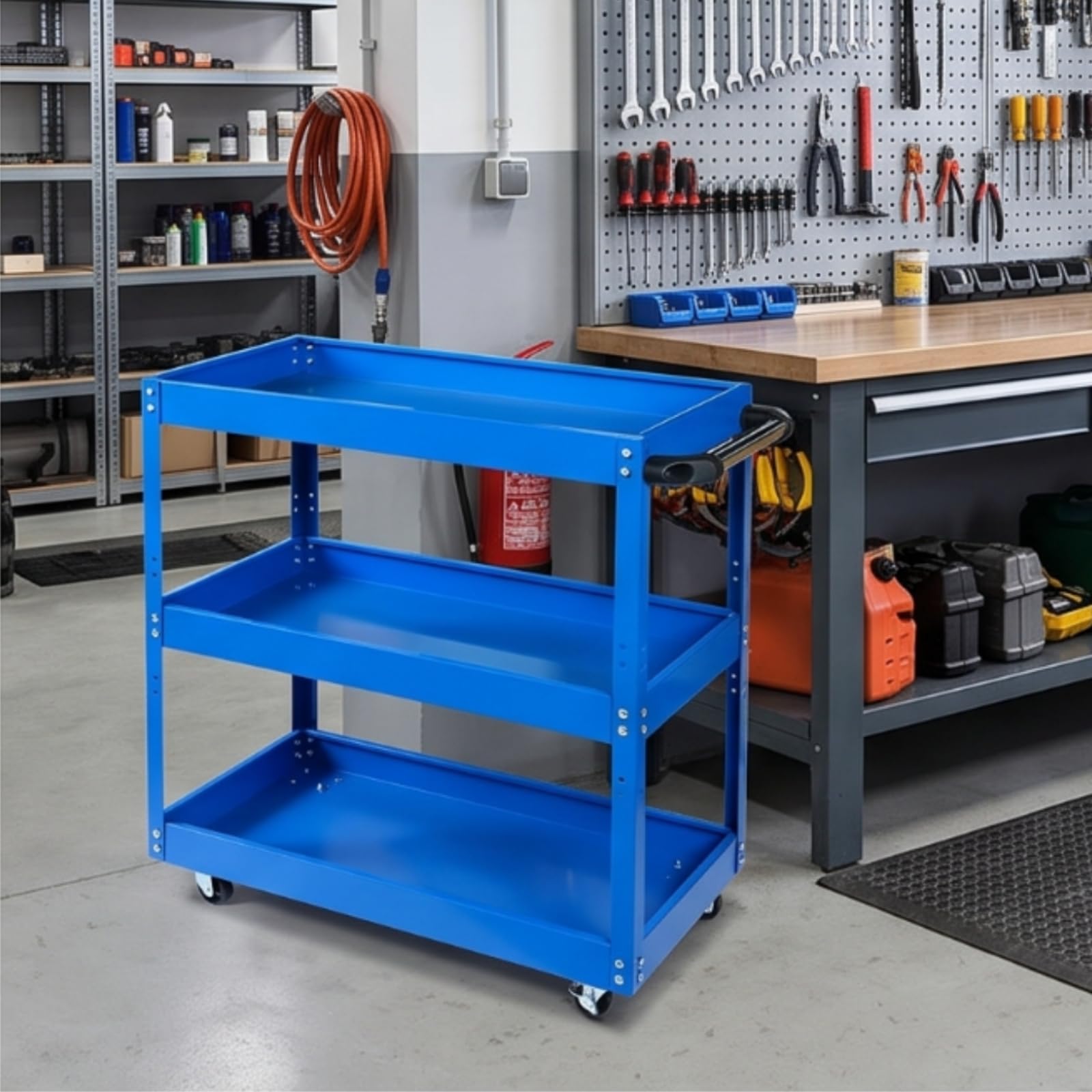 Carrello Portautensili a 3 Ripiani Mobile Carrello da Officina con Ruote Silenzioso per Artigiani, Garage, Modello HM4050