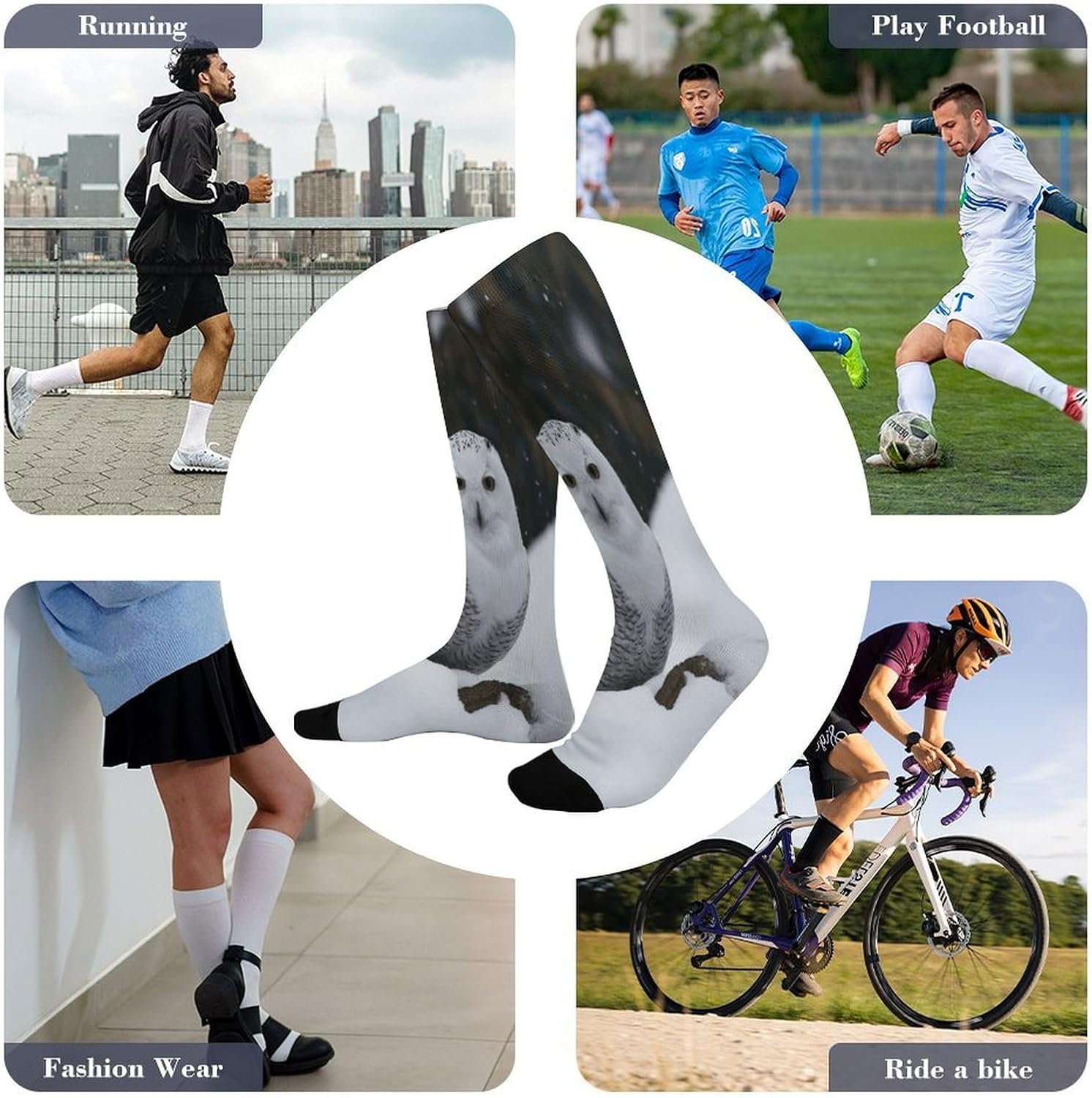 Snow Owl Compression Sock Circulation Support Socks Lightweight Knee High Tube Sock Over-The-Calf Sock for Adult