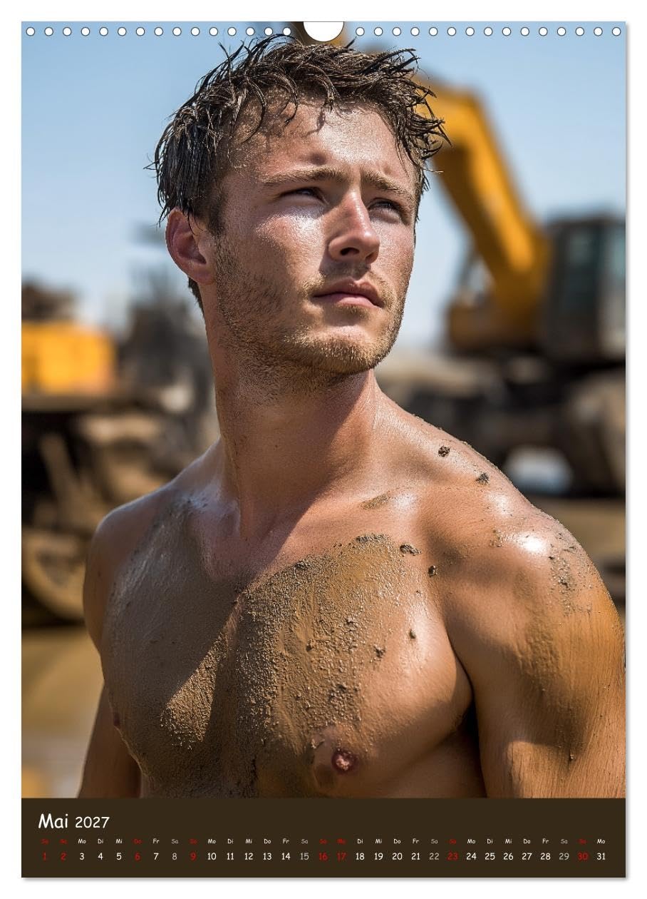 CALVENDO - Harte Männer - Sexy Bauarbeiter mit Sixpack (Wandkalender 2027 DIN A3 hoch), Monatskalender: Erotischer Männerkalender mit sexy Bauarbeitern. Nackt, muskulös und verschwitzt. Harte Körper,