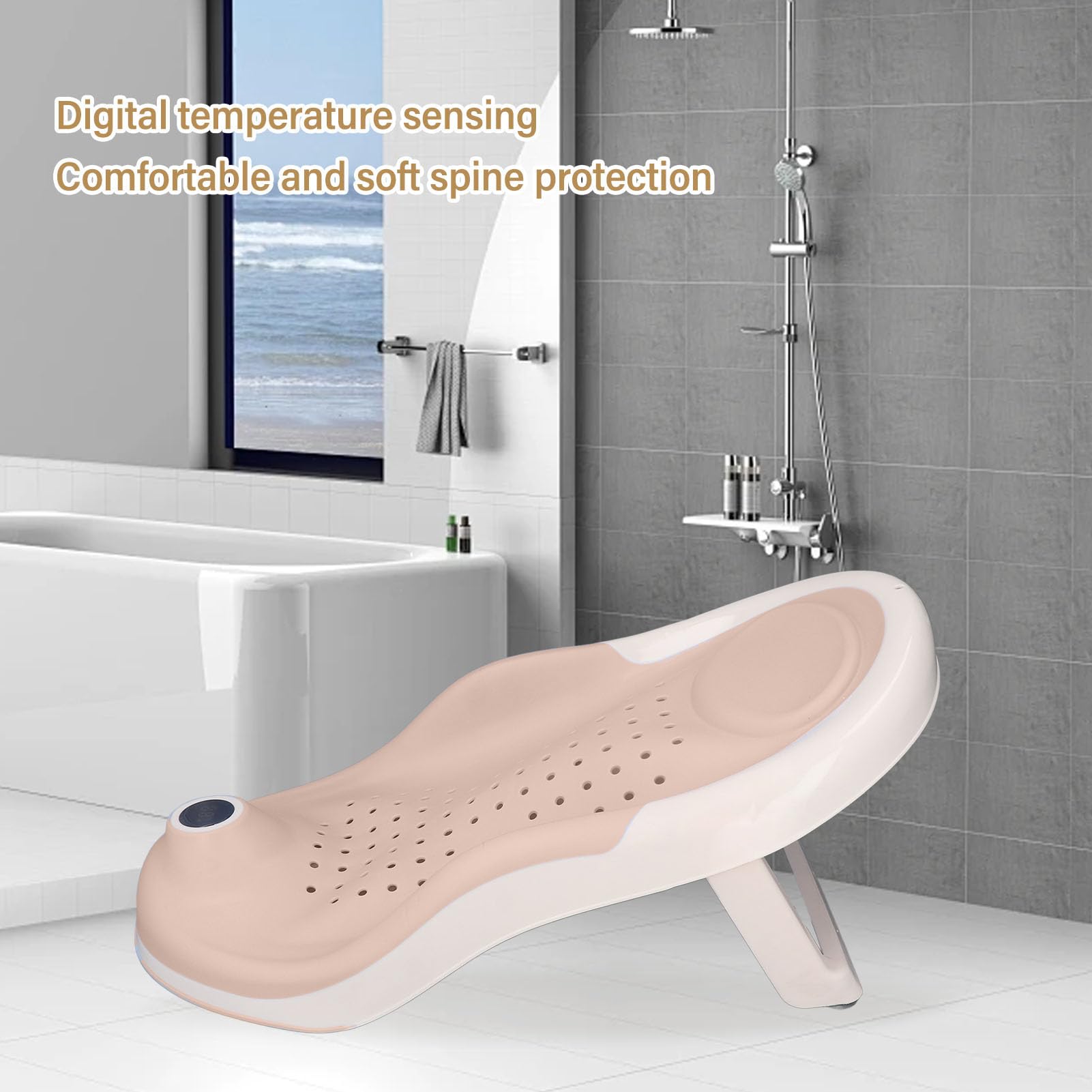 Supporto da Bagno Pieghevole con Termometro, Vasca Antiscivolo per Neonati, Vasca di Supporto da Bagno per Neonati con Costruzione Robusta e Durevole ()