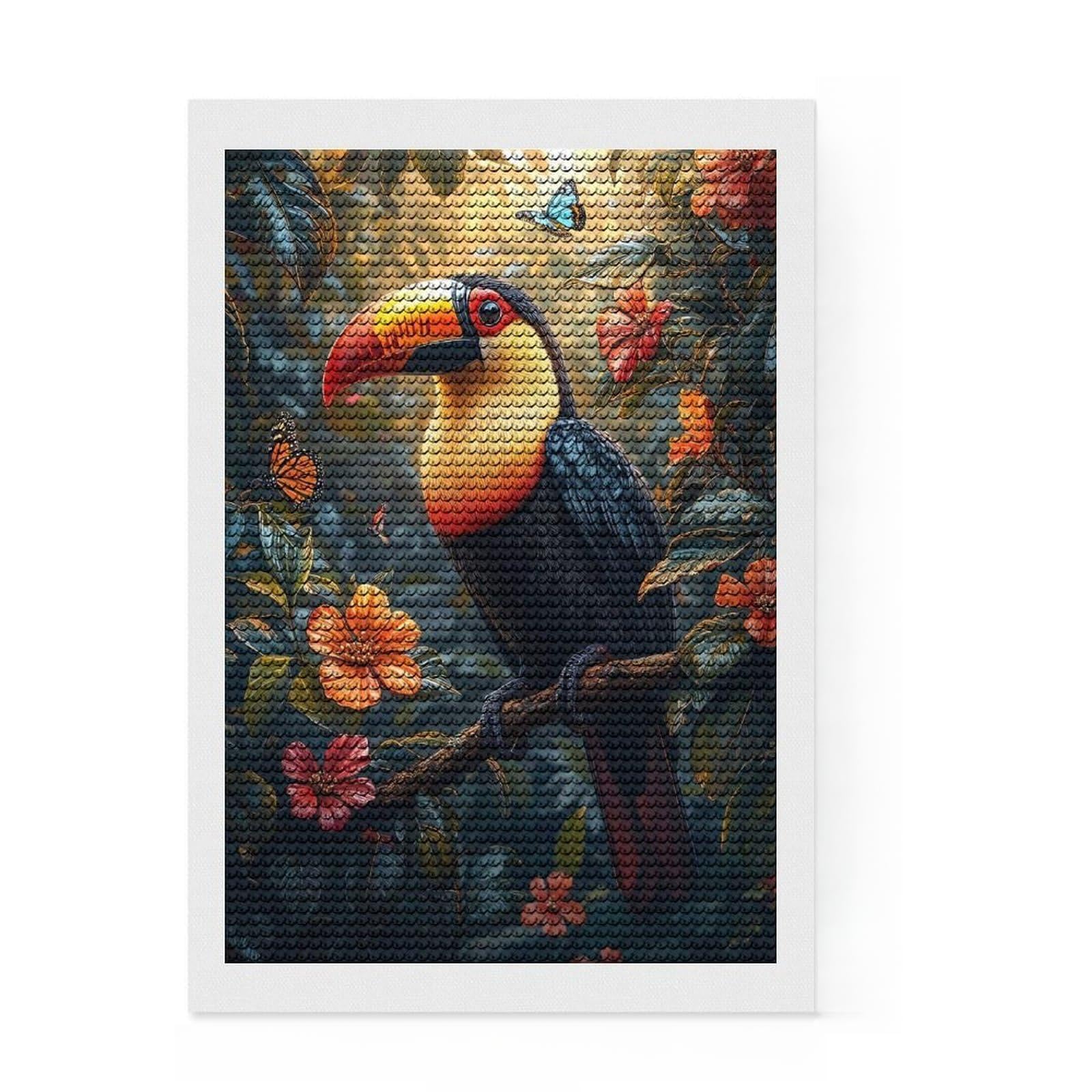 Junmoney Toucan in A Tropical Paradise Diamond Art Kit 8"x12", Easy to Follow Symbols, Mindful Craft Activity, Bedroom Decor, Christmas Gift