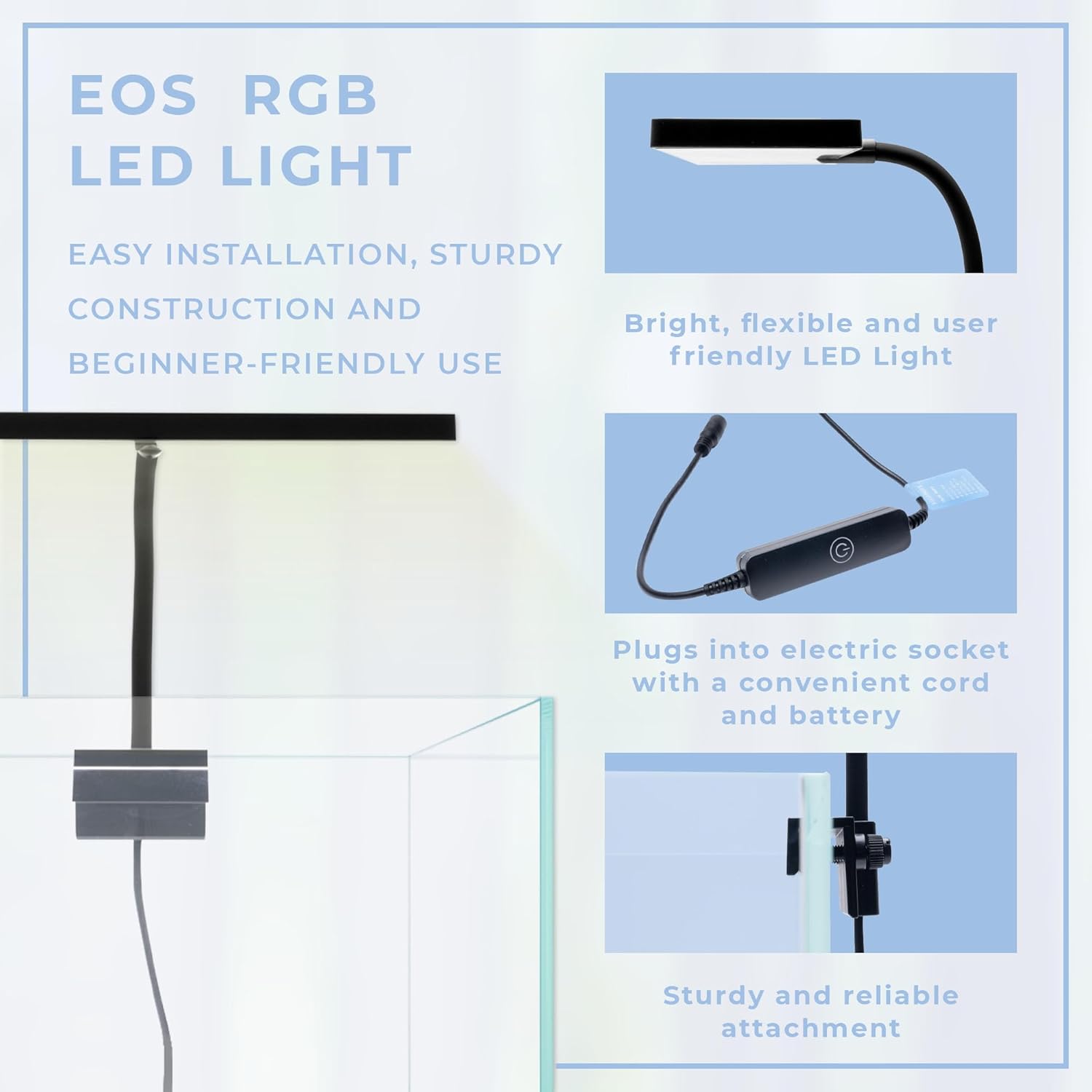 EOS LED Aquarium Light - Adjustable Gooseneck With 7-Mode RGB Settings - Ideal for Planted Tanks, Fish Tanks, Nano Aquariums - N7 RGB