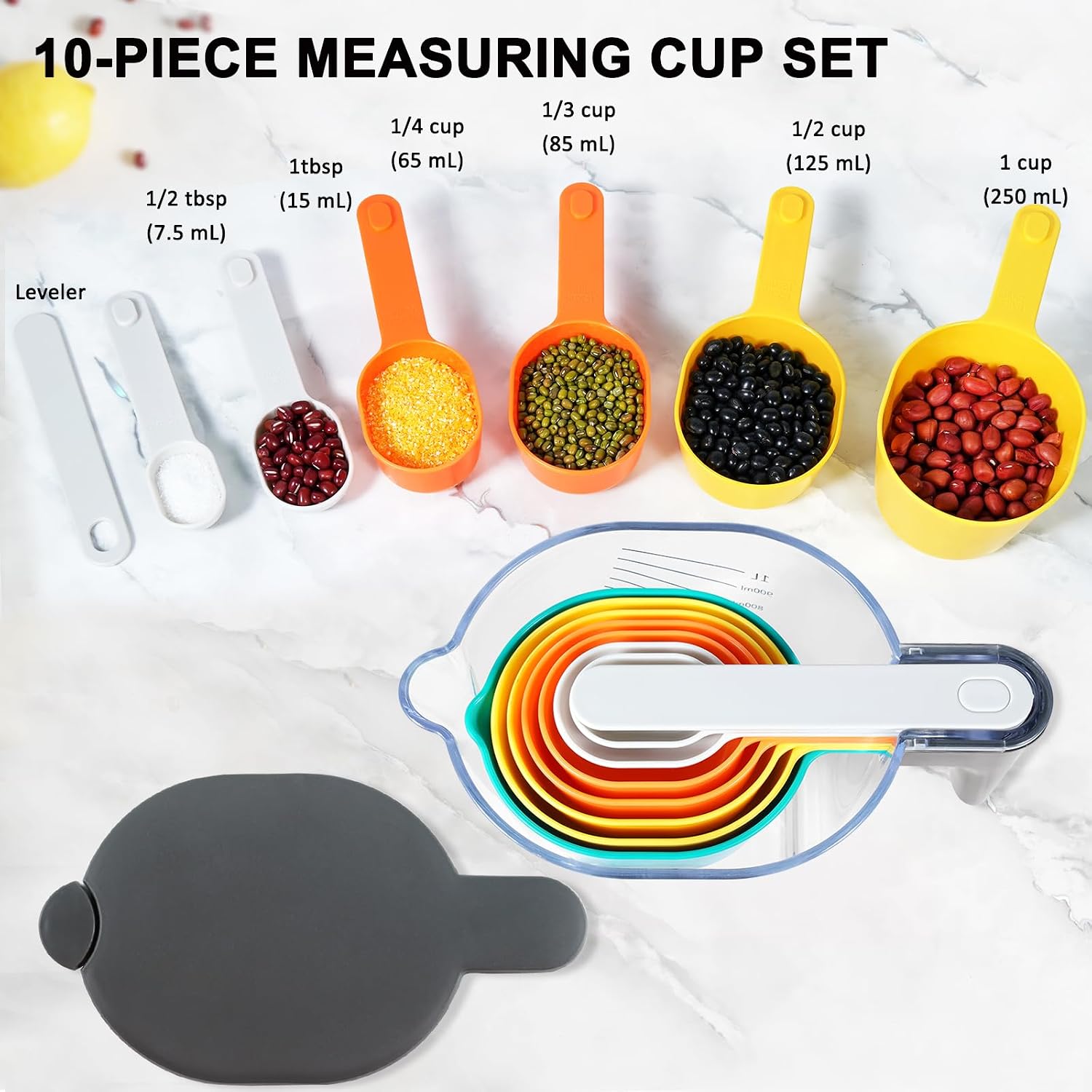 19-Pc Magnetic Measuring Cups and Spoons Set, with Lid, Rainbow