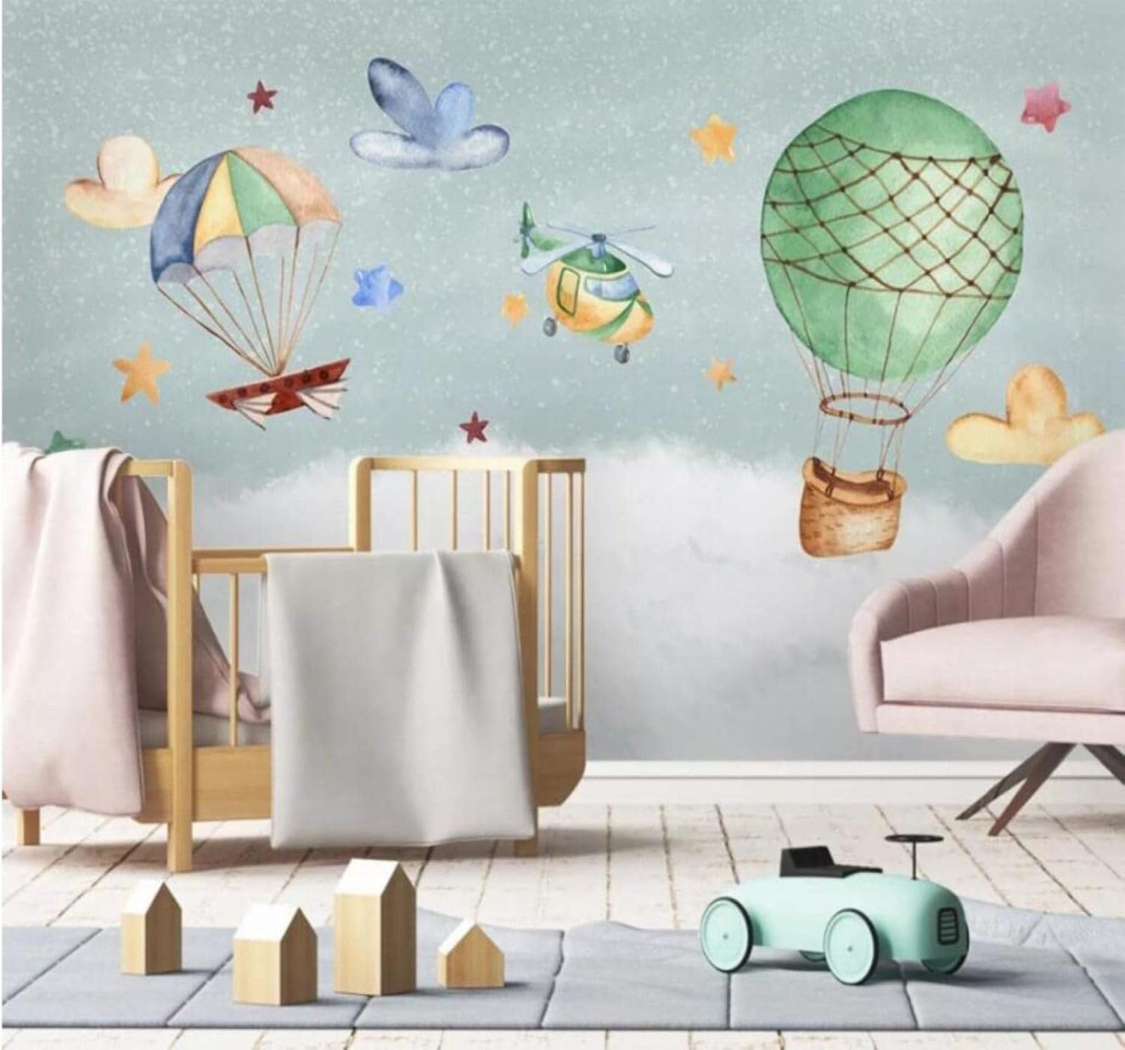 XLMING Cartoon Fresh Retro Aeroplane Hot Air Balloon 3D Wallpaper Luxury Home Dining Decor Paste Sofa Living Room The Wall for Bedroom Mural-400cm×280cm