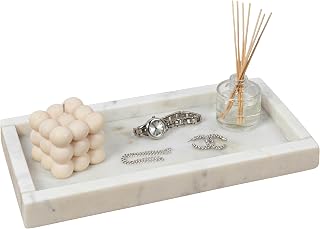 happimess Luxe Stone Rectangular Bathroom Tray 12" x 6", White Marble