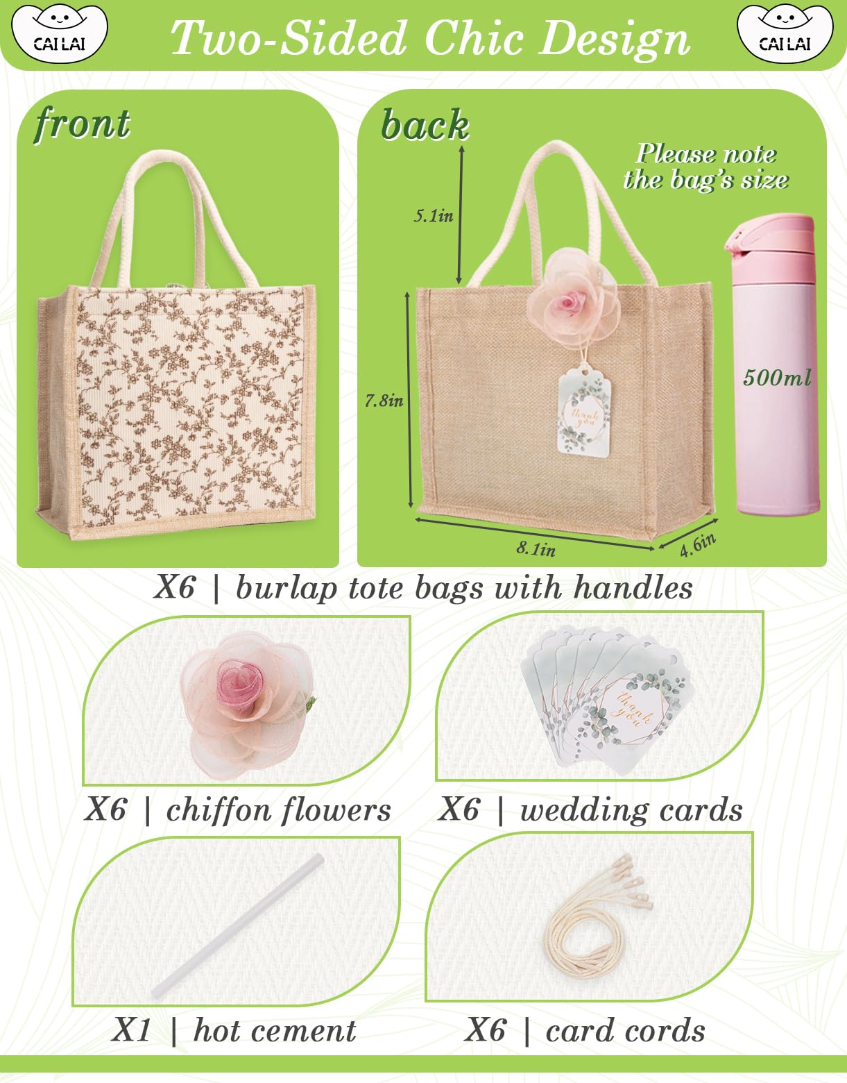 6 mini bolsas de yute de dos caras, bolsa de yute para dama de honor, bolsa de yute para boda, bolsa de arpillera con asas, dama de honor, fiesta en la playa