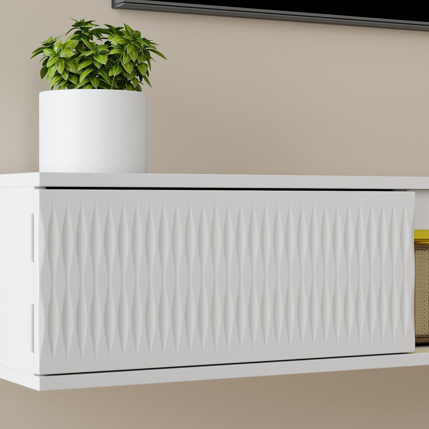 63'' Floating TV Stand with LED Light, Wall Mounted TV Console Shelf with 2 Doors and 1 Open Shelf, Entertainment Center Media Console for 75 Inch TV (White_1) - Image 9