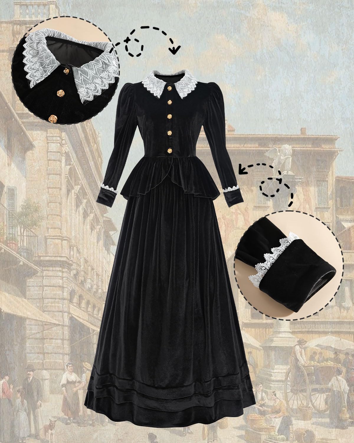 Viktorianische Kleid Kostüm Abendkleid Vintage A-Linie Rock Hochzeitsgäste