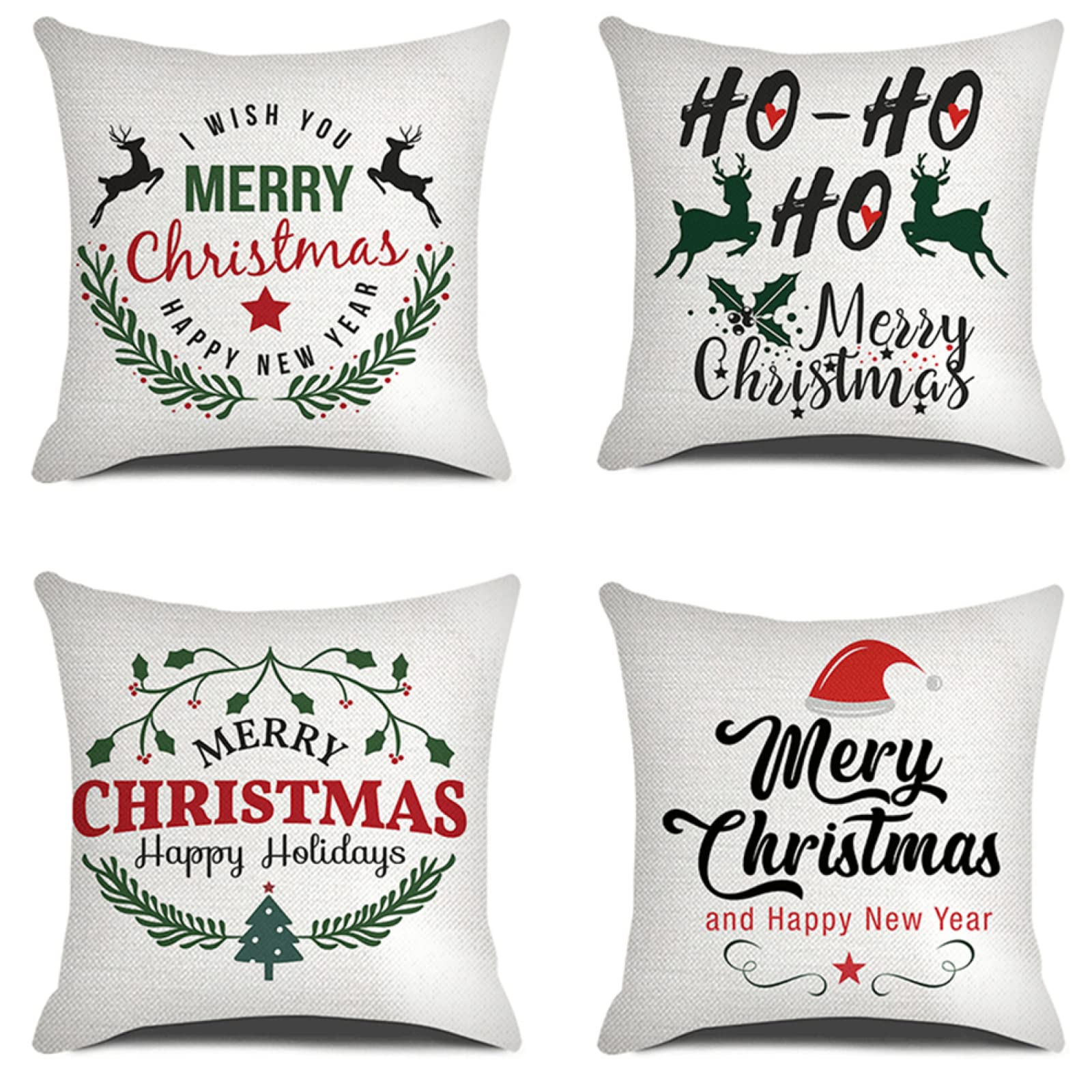 Tema NAVIDEÑO Cojines 65x65cm,Funda de Almohada de Moderna Decorativa Cojín Decorativo para Sofá,Decoración para Casa,Estampado por Ambos Lados Juego de 4 Exterior Cojines a380