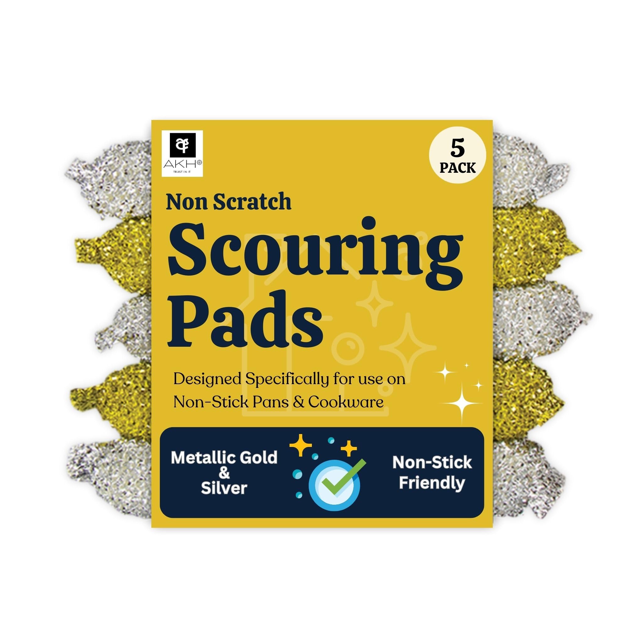 AKH® Non Scratch Scouring Pads | Pack of 5 | Heavy-Duty Cleaning Pads for Kitchen and Household Use
