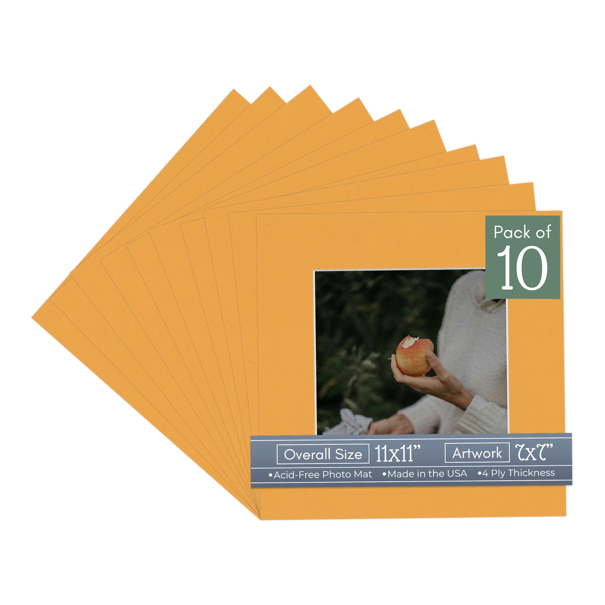 CountryArtHouse Golden Orange Acid Free 11x11 Square Picture Frame Mat with White Core Bevel Cut for 7x7 Pictures - Fits 11x11 Frame - Pack of 10 Matboards-image-40