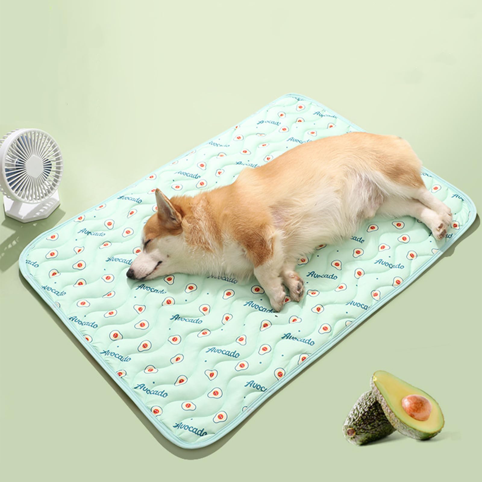 Cama Refrescante Perro, Verano Manta Refrescante para Perros, 60x50CM Manta Fria para Perros Gatos, Cama Fria para Perros, Alfombra refrescante Perro, Cooling Mat Dog con Patrón de Aguacate