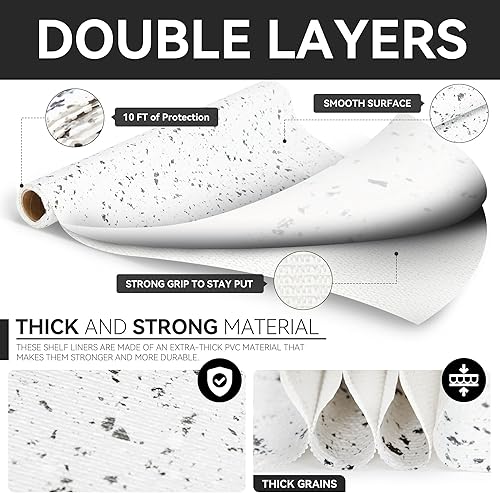 Miniatura 7 de RAY STAR Revestimiento para estantes, revestimiento de mármol de terrazo no adhesivo para cajón de despensa, agarre fuerte, antideslizante,