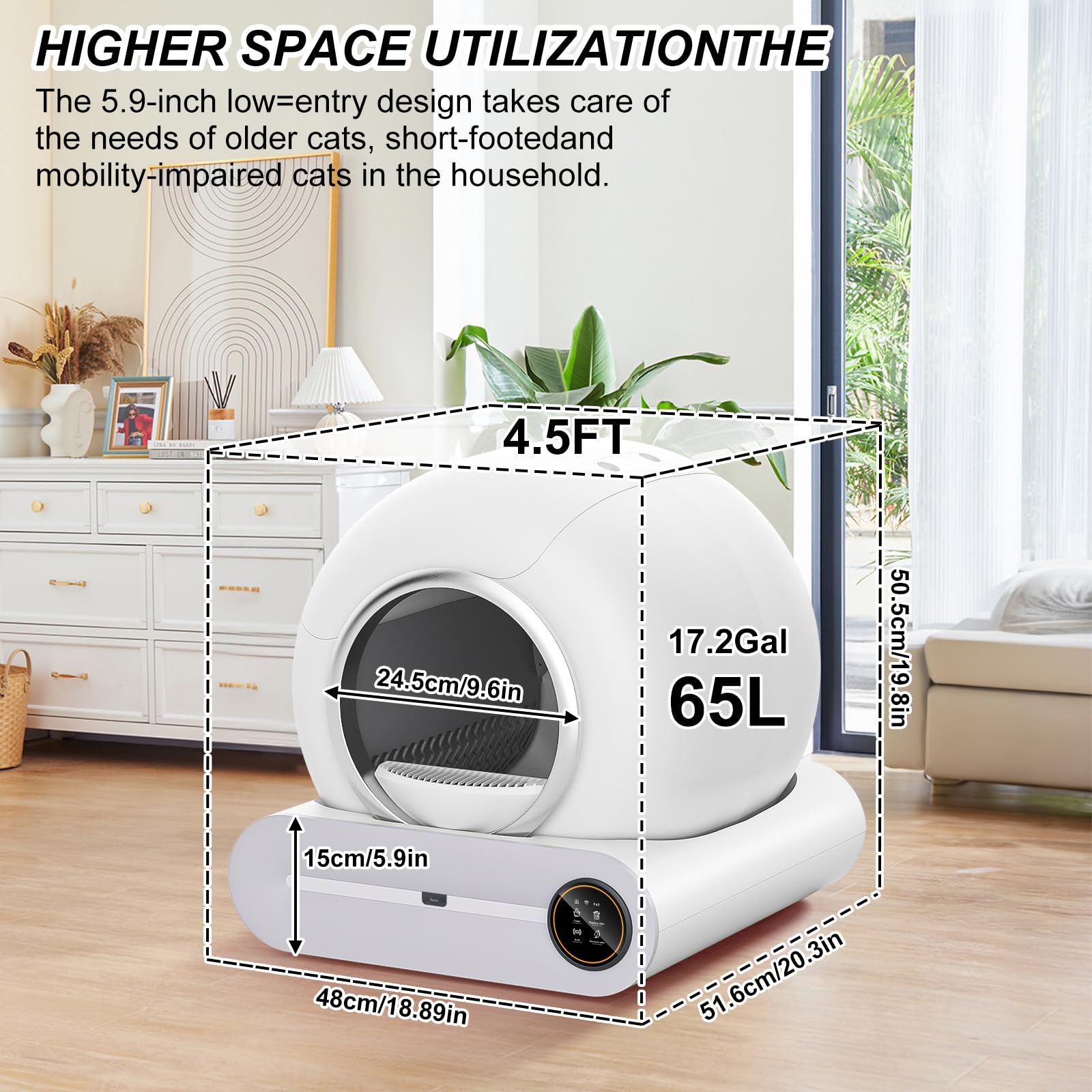 Gerbala Lettiera intelligente autopulente per gatti, 65 l, autopulente, controllo app, grande capacità, per gatti